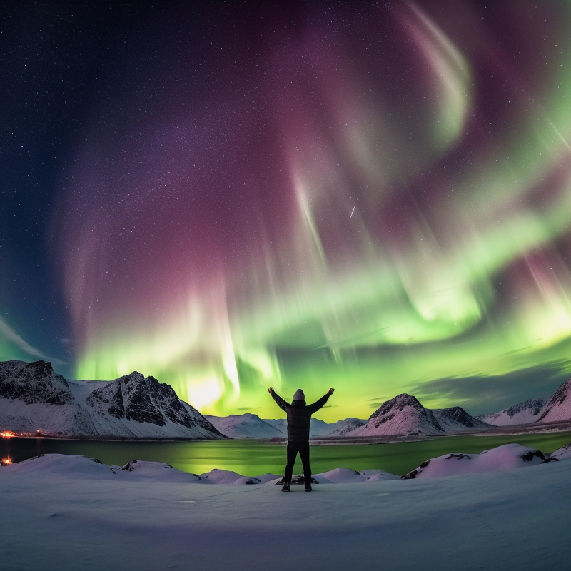 Sneeuwlandschap met noorderlicht in IJsland