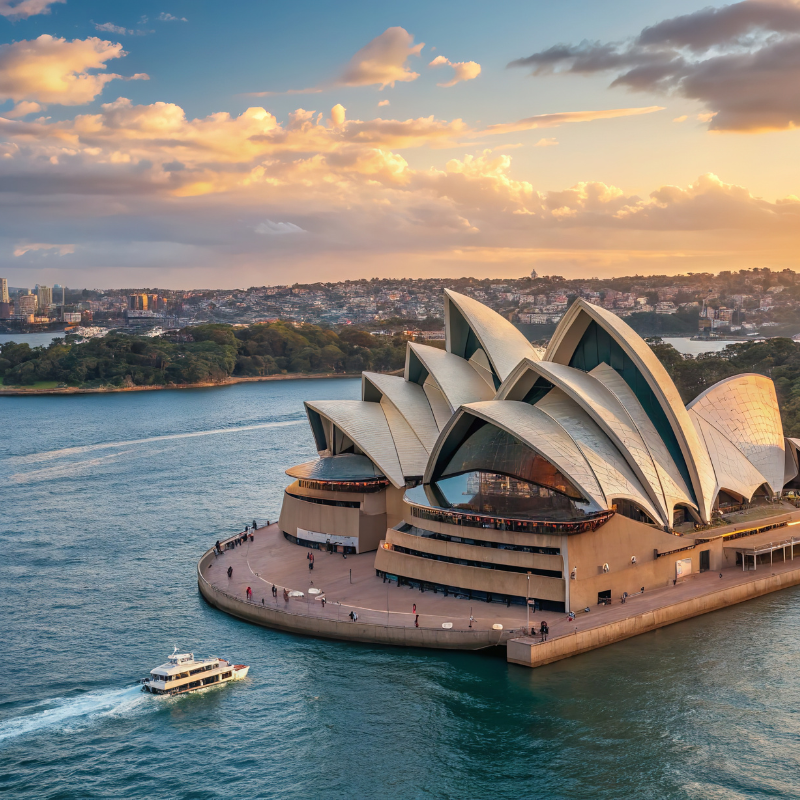 Sydney Opera House met boten aan de Sydney Harbour in Australië